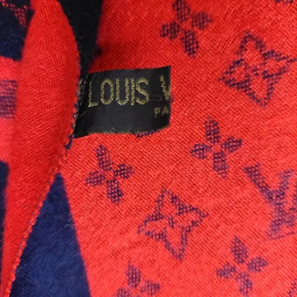 LOUIS VUITTON LV Vintage Blue & Red Abstract Floral Print Shawl Wrap Scarf